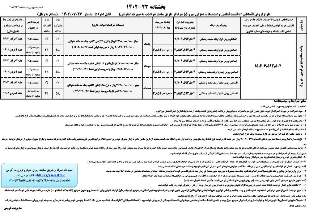 شرایط فروش پیکاپ فوتون دیزلی - اقساطی