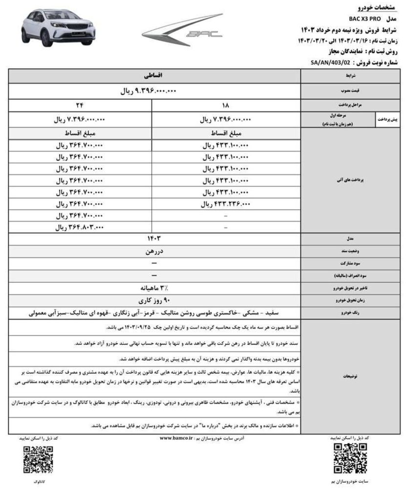 شرایط فروش بک X3 پرو