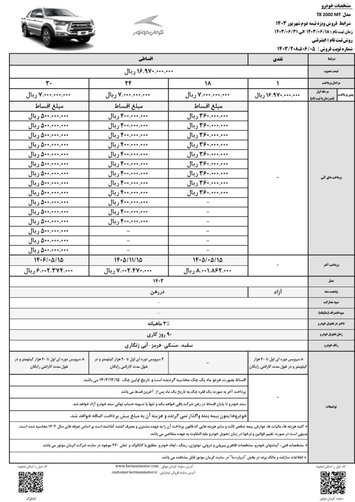 شرایط فروش اقساطی KMC T8 و EJ7