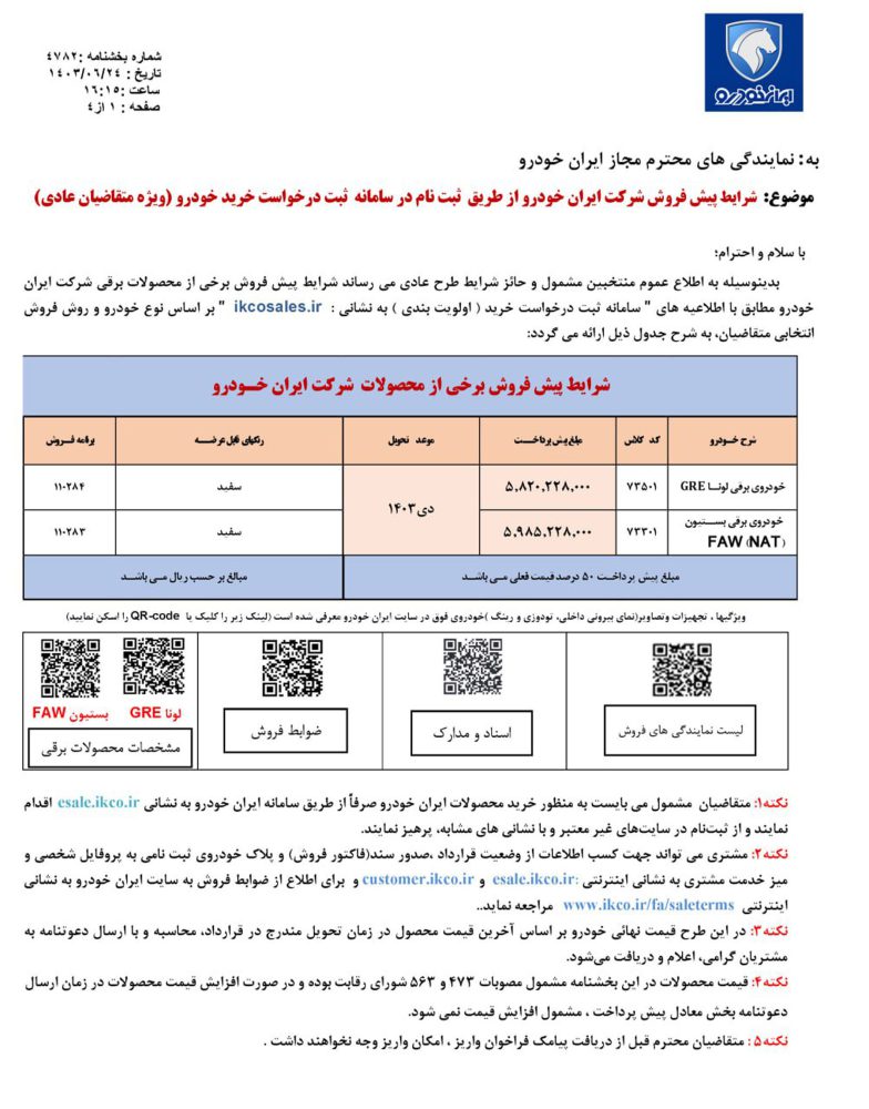 شرایط فروش دو خودروی برقی ایران خودرو اعلام شد