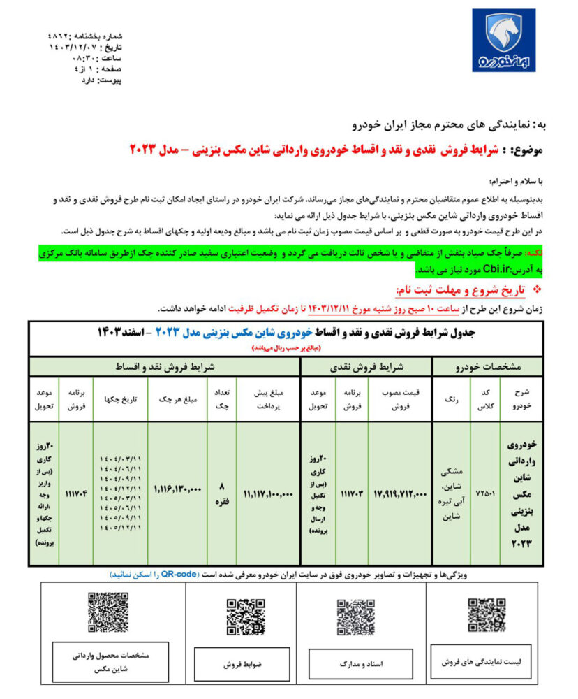 شرایط فروش نقد و اقساط شاین مکس اعلام شد - اسفند 1403