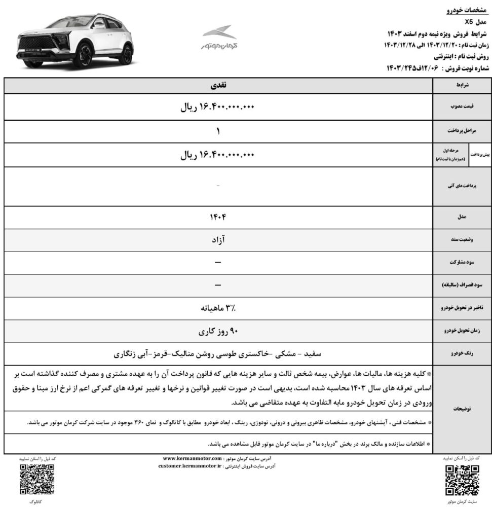 شرایط فروش KMC X5