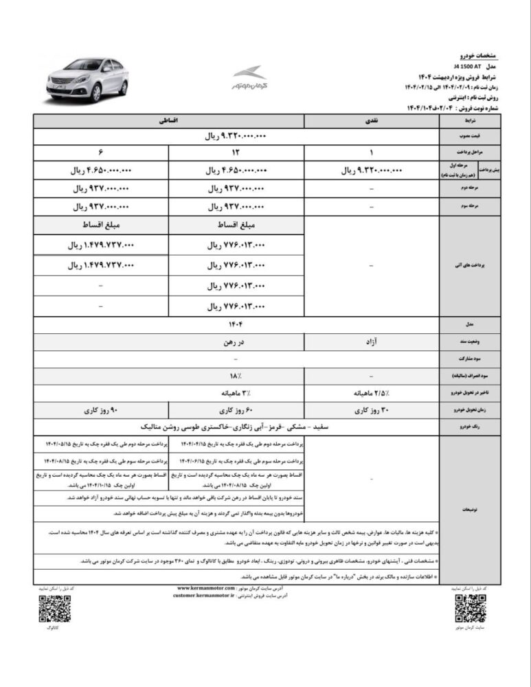 قیمت جدید و شرایط فروش 3 محصول کرمان موتور اعلام شد- اردیبهشت 1404