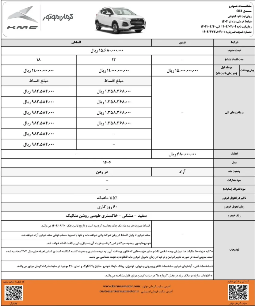 فروش KMC SR3 آغاز شد - تیر 1404