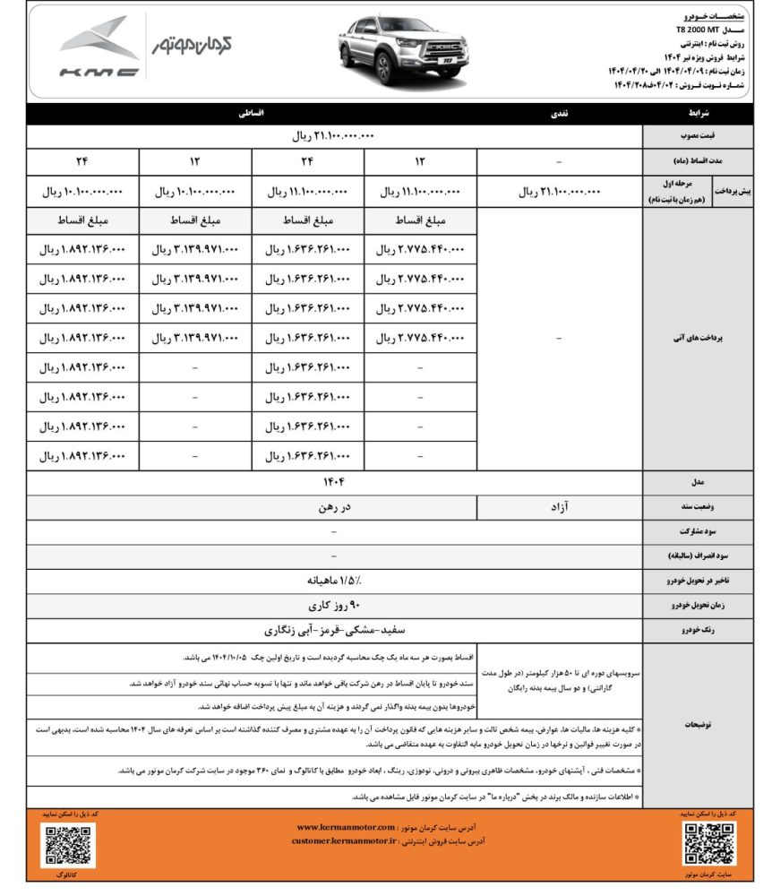 شرایط فورش پیکاپ T8 اعلام شد- ویژه تیر 1404