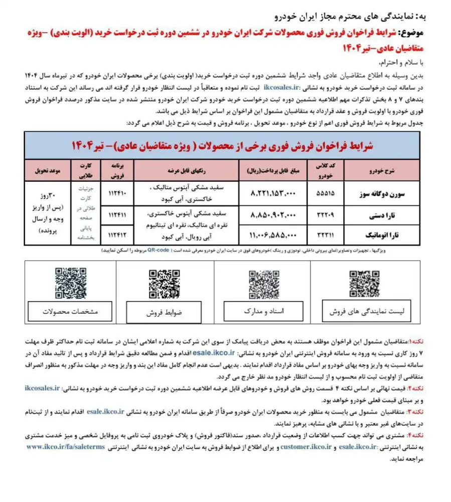 نتایج قرعه کشی ایران خودرو با شرایط فروش اعلام شد - تیر 1404