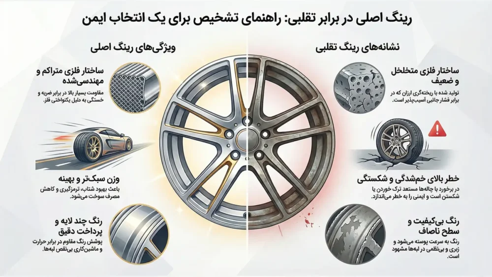 تفاوت رینگ اسپرت اصلی و تقلبی ؛ بررسی تفاوت‌های ساختاری، فنی و ظاهری رینگ های اصل و فیک