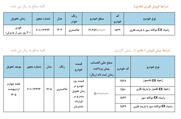 شرایط جدید فروش وانت نیسان زامیاد EX - دی 1404