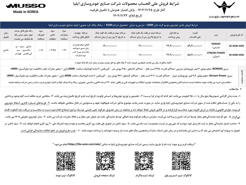 شرایط فروش موسو گرند خان Q300