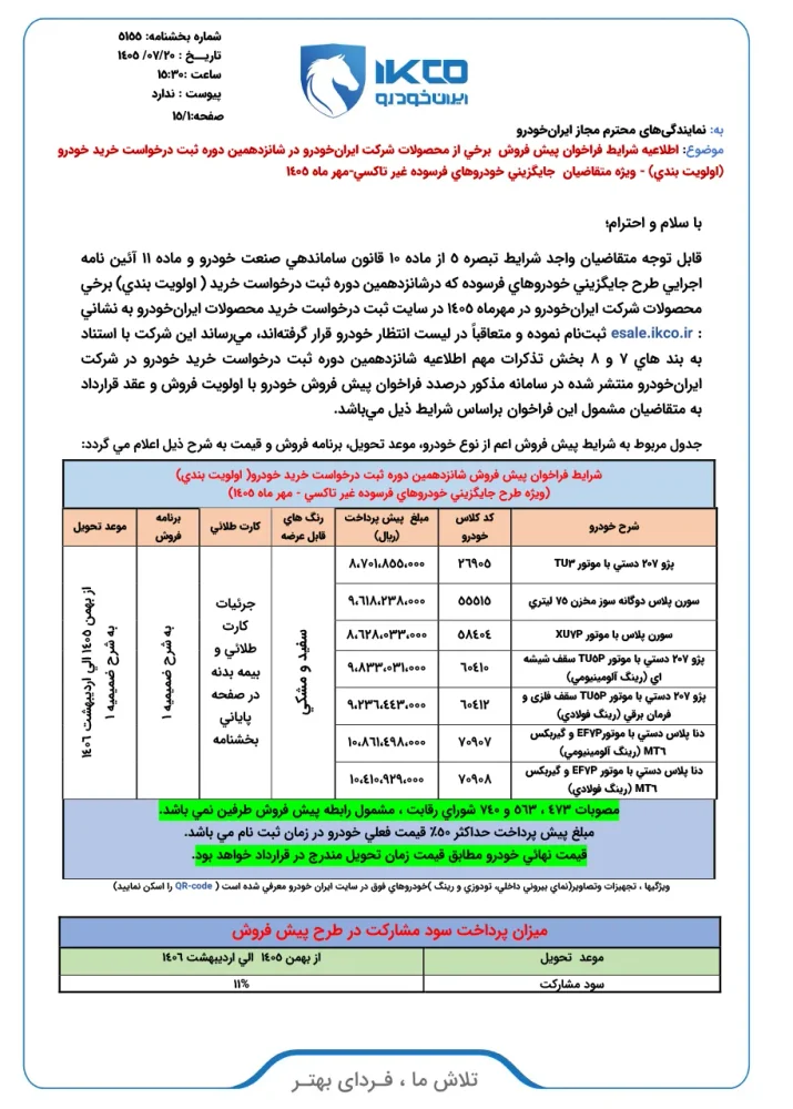تصویر بخشنامه فروش فرسوده ایران خودرو مهر ۱۴۰۵